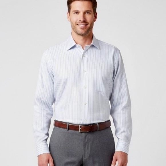 Jos. A. Bank Other - Jos A Bank Traveler Dress Shirt Men 19 36 White‎ Blue Stripe Long Sleeves Career